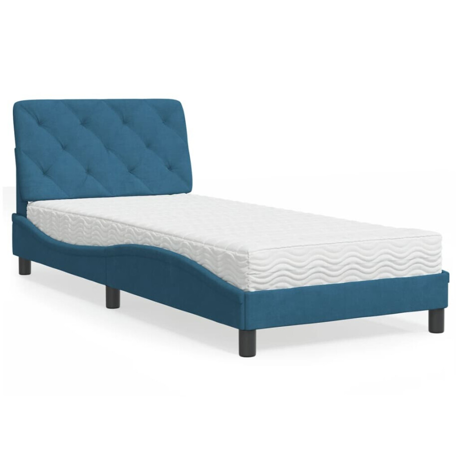 vidaXL Bed met matras fluweel blauw 80x200 cm afbeelding 1