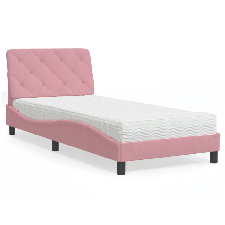 vidaXL Bed met matras fluweel roze 90x200 cm afbeelding 1