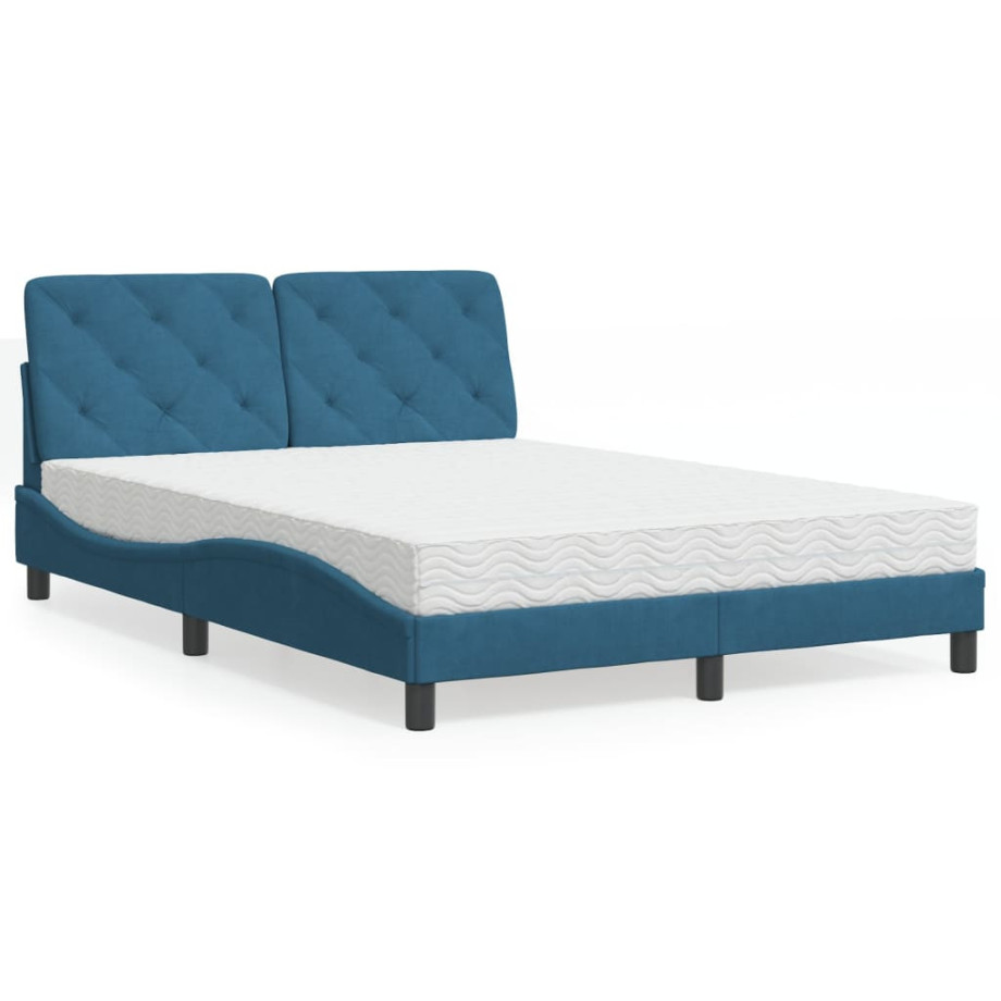 vidaXL Bed met matras fluweel blauw 120x200 cm afbeelding 1