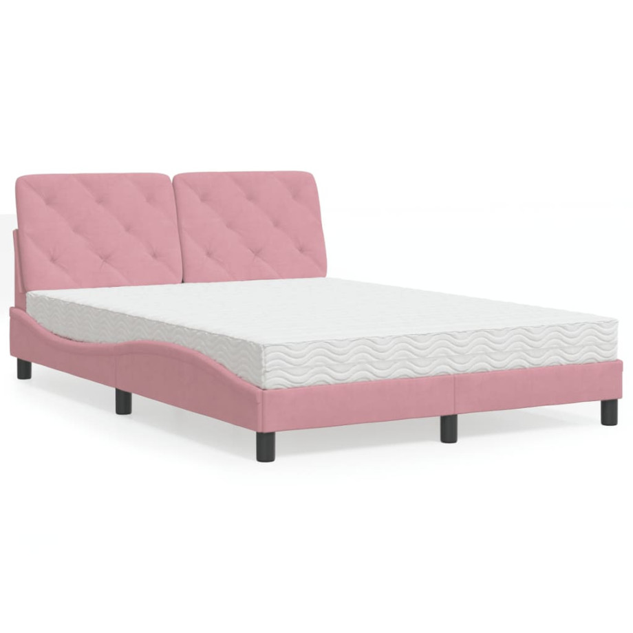 vidaXL Bed met matras fluweel roze 140x200 cm afbeelding 1