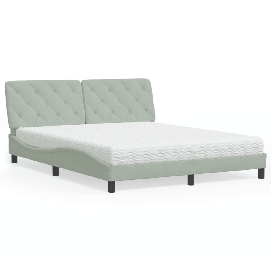 vidaXL Bed met matras fluweel lichtgrijs 160x200 cm vidaXL Bed met matras fluweel lichtgrijs 160x200 cm afbeelding 1