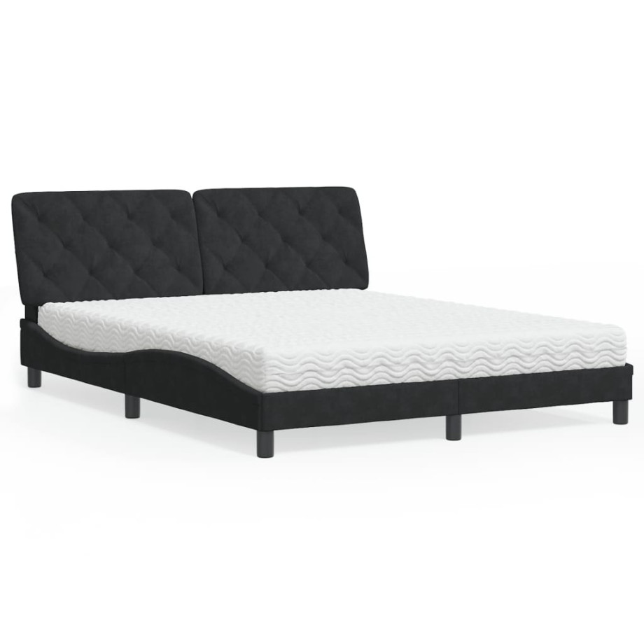 vidaXL Bed met matras fluweel zwart 160x200 cm afbeelding 1