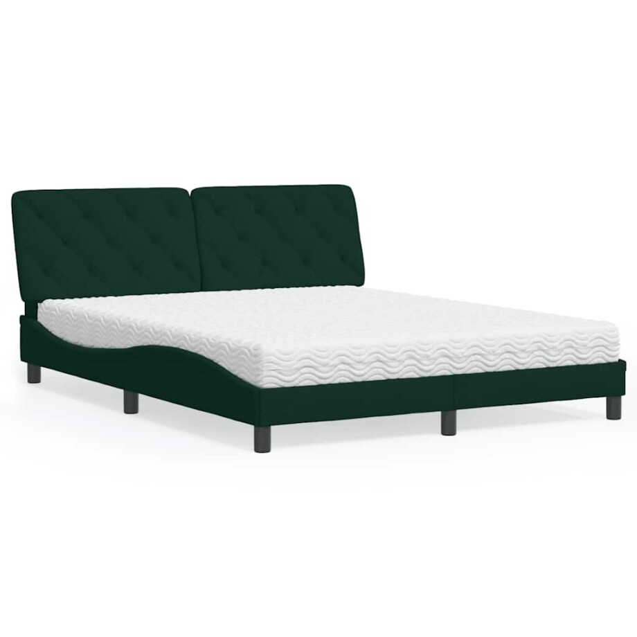 vidaXL Bed met matras fluweel donkergroen 160x200 cm vidaXL Bed met matras fluweel donkergroen 160x200 cm afbeelding 1