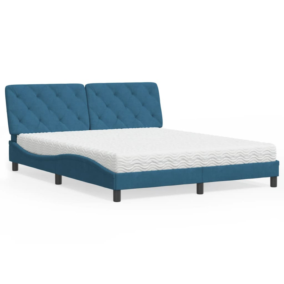 vidaXL Bed met matras fluweel blauw 160x200 cm afbeelding 1