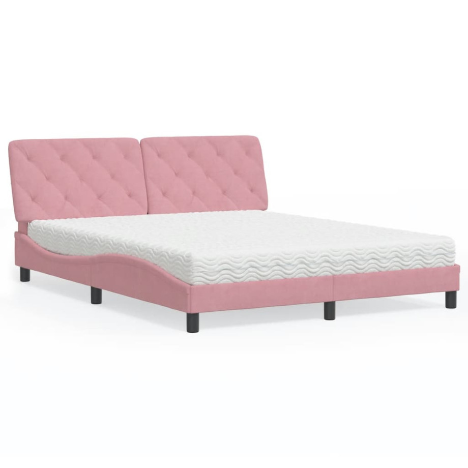 vidaXL Bed met matras fluweel roze 160x200 cm afbeelding 1