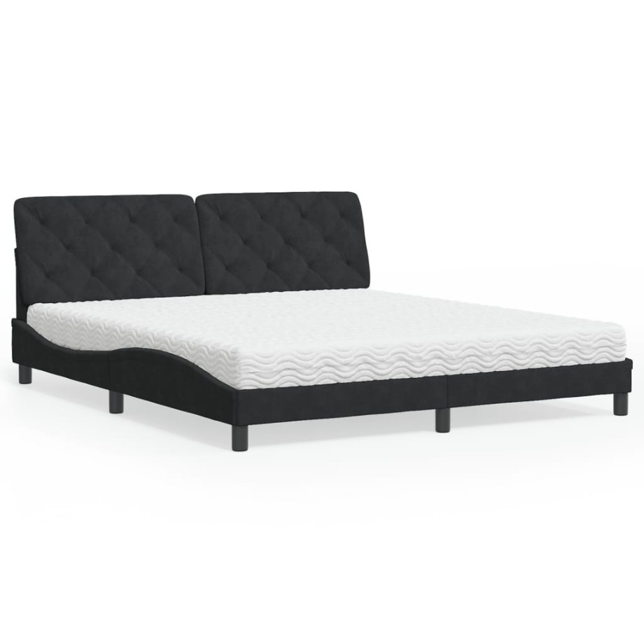 vidaXL Bed met matras fluweel zwart 180x200 cm afbeelding 1