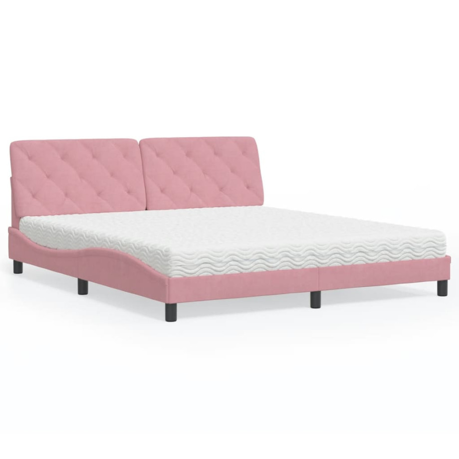 vidaXL Bed met matras fluweel roze 180x200 cm afbeelding 1