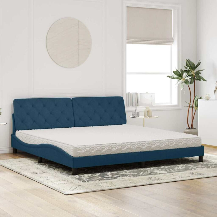 vidaXL Bed met matras fluweel blauw 200x200 cm afbeelding 1