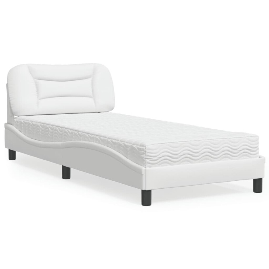 vidaXL Bed met matras "Hvar" kunstleer wit 80x200 cm afbeelding 1