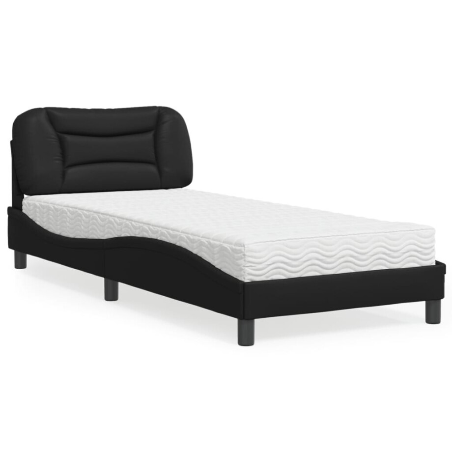 vidaXL Bed met matras "Hvar" kunstleer zwart 90x190 cm vidaXL Bed met matras "Hvar" kunstleer zwart 90x190 cm afbeelding 1