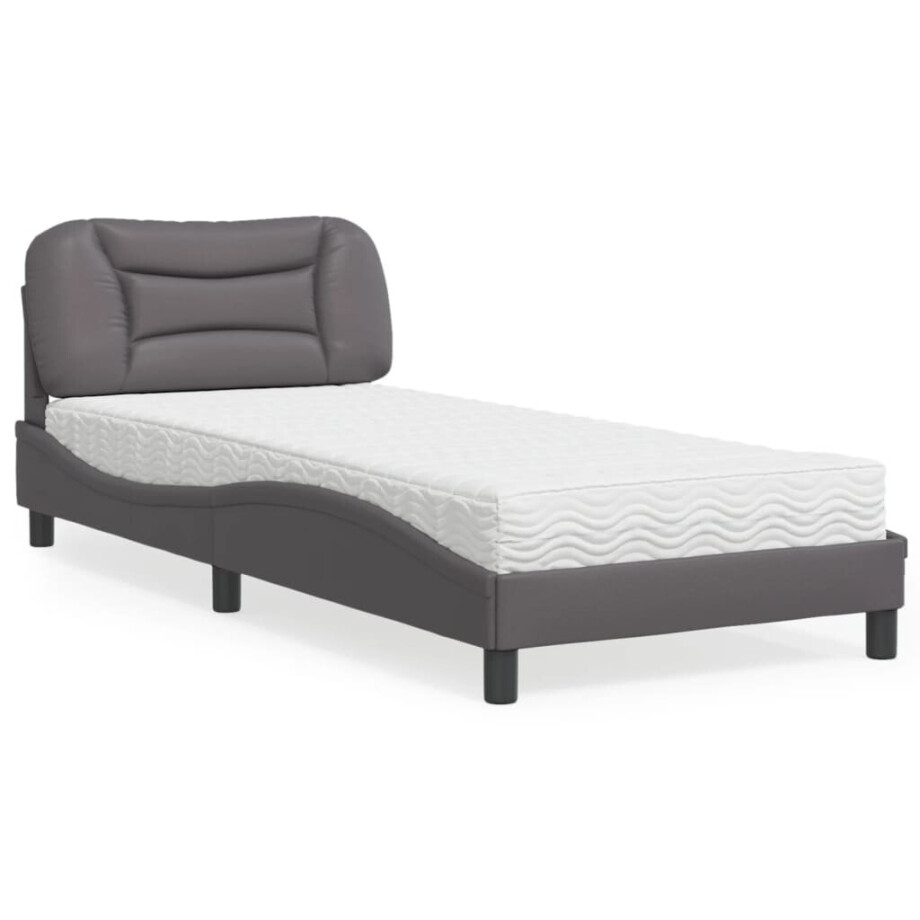 vidaXL Bed met matras "Hvar" kunstleer grijs 90x190 cm afbeelding 1