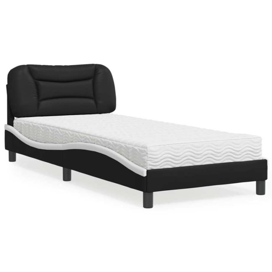 vidaXL Bed met matras "Hvar" kunstleer zwart en wit 90x190 cm vidaXL Bed met matras "Hvar" kunstleer zwart en wit 90x190 cm afbeelding 1