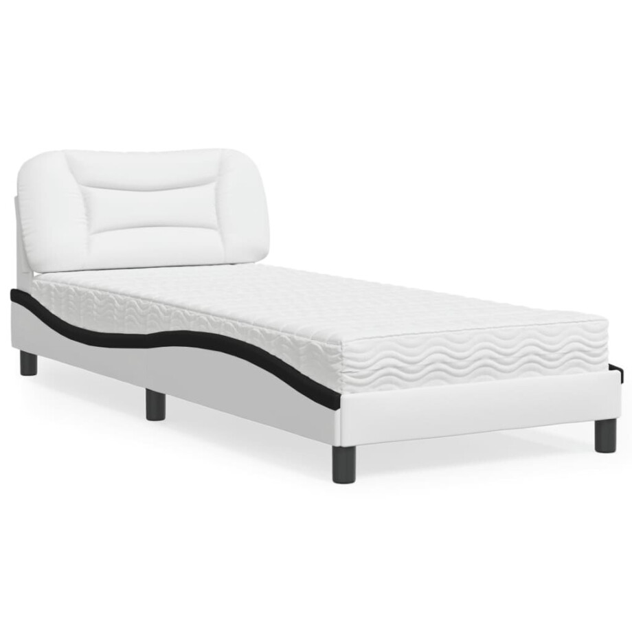 vidaXL Bed met matras "Hvar" kunstleer wit en zwart 90x190 cm afbeelding 1