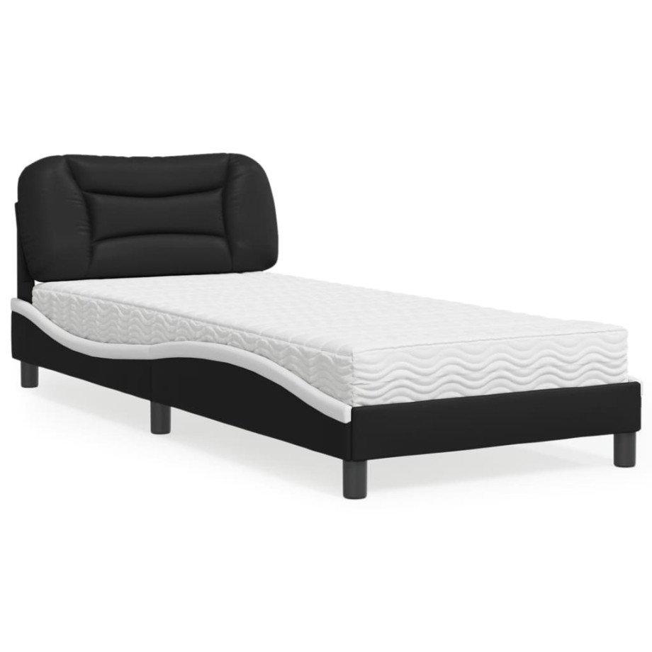 vidaXL Bed met matras kunstleer zwart en wit 90x200 cm afbeelding 1