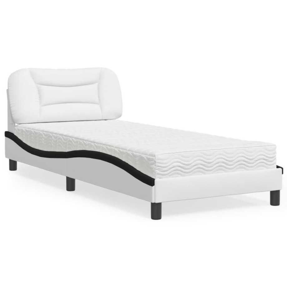 vidaXL Bed met matras kunstleer zwart en wit 90x200 cm afbeelding 1