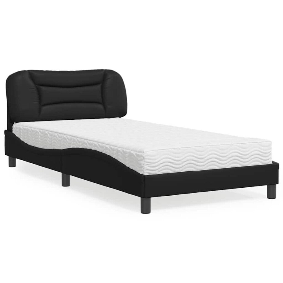 vidaXL Bed met matras "Hvar" kunstleer zwart 100x200 cm vidaXL Bed met matras "Hvar" kunstleer zwart 100x200 cm afbeelding 1