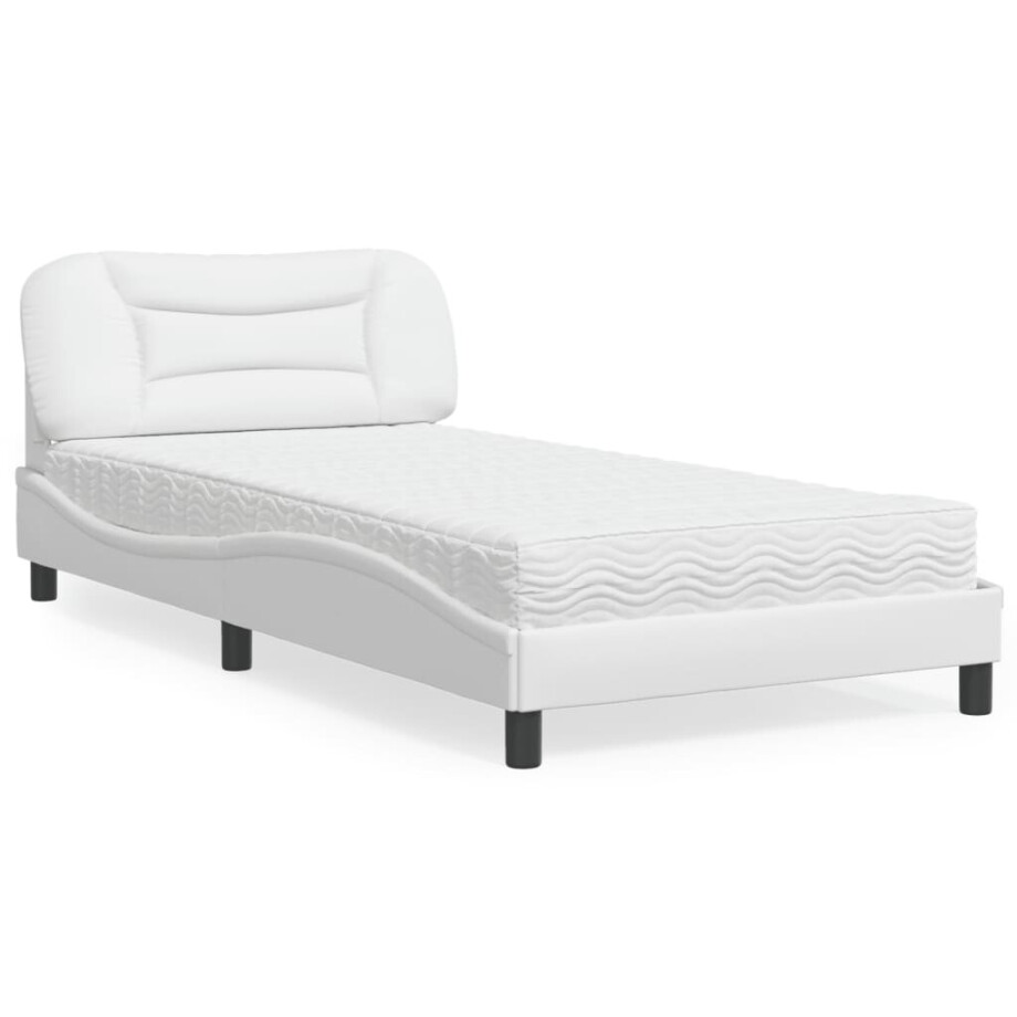 vidaXL Bed met matras "Hvar" kunstleer wit 100x200 cm afbeelding 1