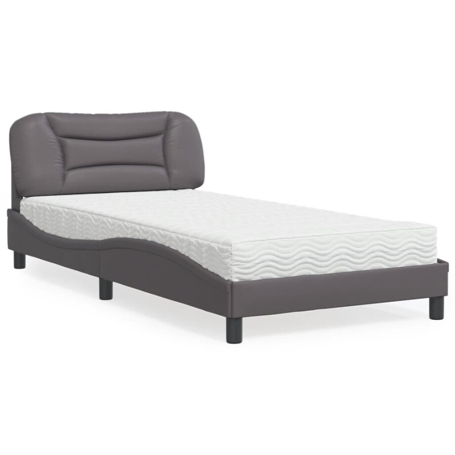 vidaXL Bed met matras "Hvar" kunstleer grijs 100x200 cm afbeelding 1