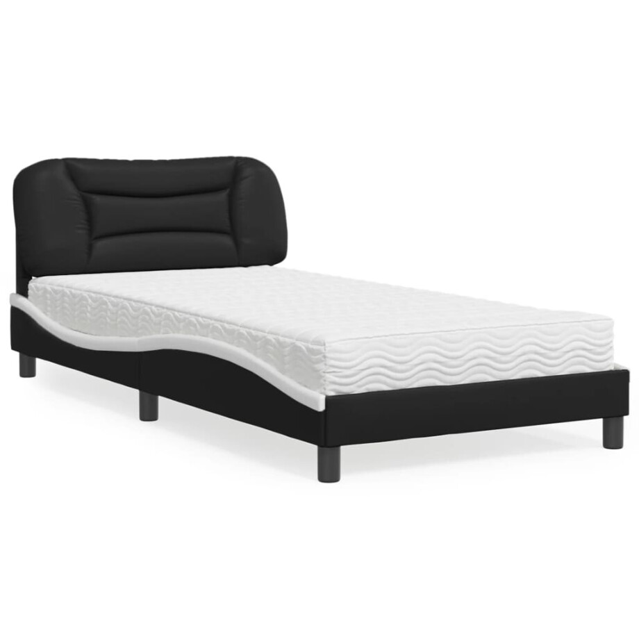 vidaXL Bed met matras "Hvar" kunstleer zwart en wit 100x200 cm vidaXL Bed met matras "Hvar" kunstleer zwart en wit 100x200 cm afbeelding 1