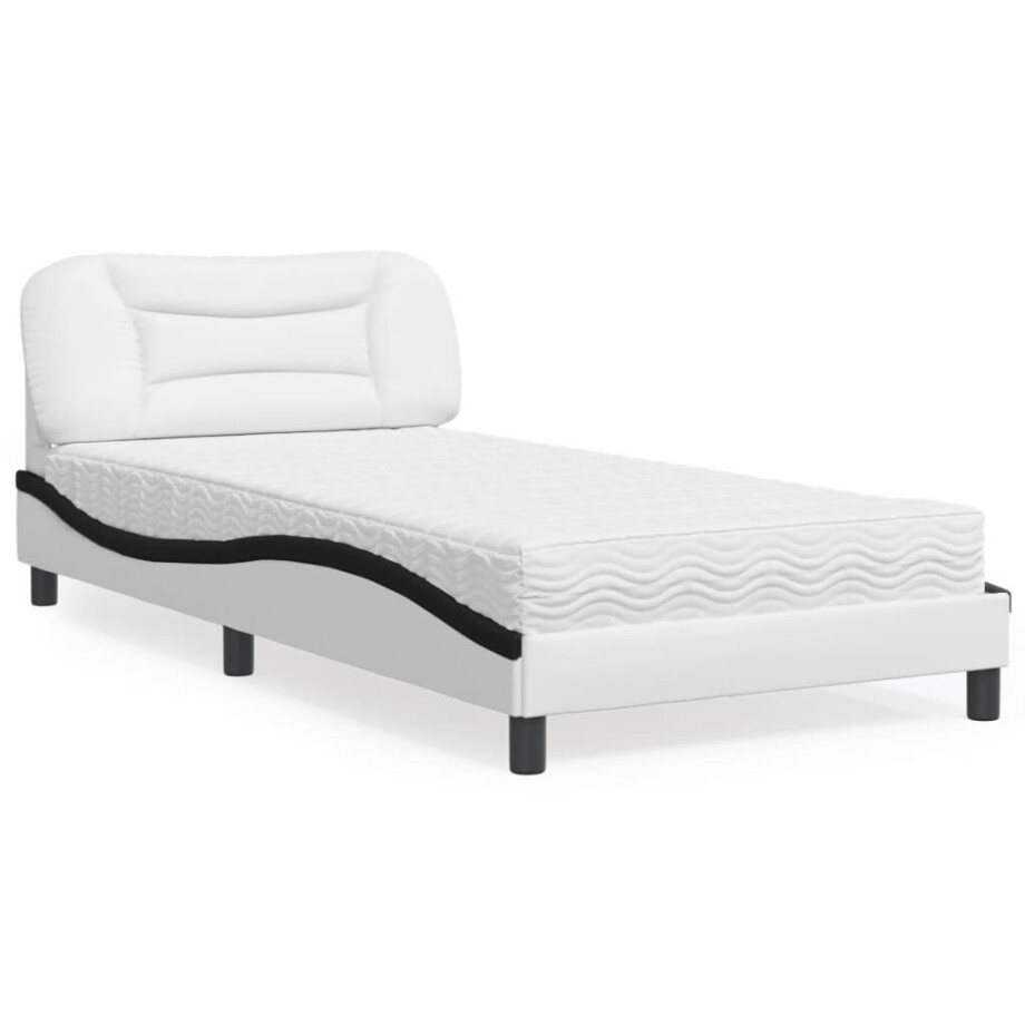 vidaXL Bed met matras "Hvar" kunstleer wit en zwart 100x200 cm afbeelding 1