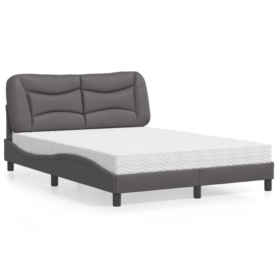 vidaXL Bed met matras kunstleer grijs 120x200 cm vidaXL Bed met matras kunstleer grijs 120x200 cm afbeelding 1
