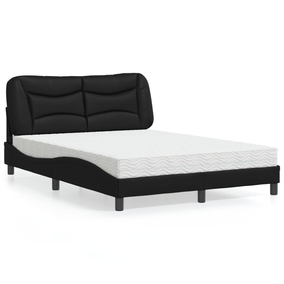 vidaXL Bed met matras "Hvar" kunstleer zwart 140x190 cm vidaXL Bed met matras "Hvar" kunstleer zwart 140x190 cm afbeelding 1