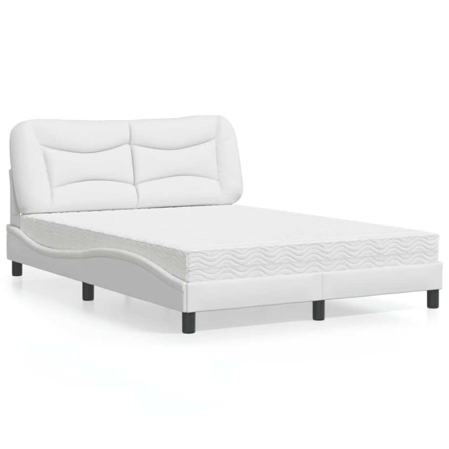 vidaXL Bed met matras "Hvar" kunstleer wit 140x190 cm vidaXL Bed met matras "Hvar" kunstleer wit 140x190 cm afbeelding 1