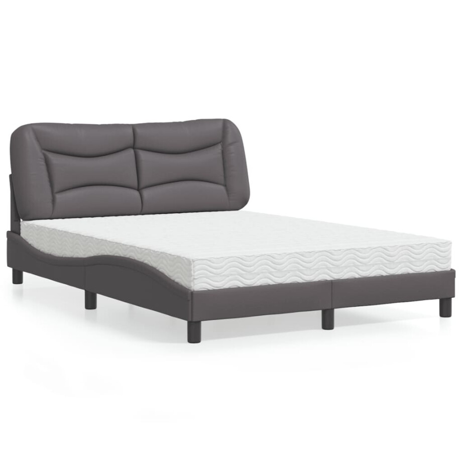vidaXL Bed met matras "Hvar" kunstleer grijs 140x190 cm afbeelding 1
