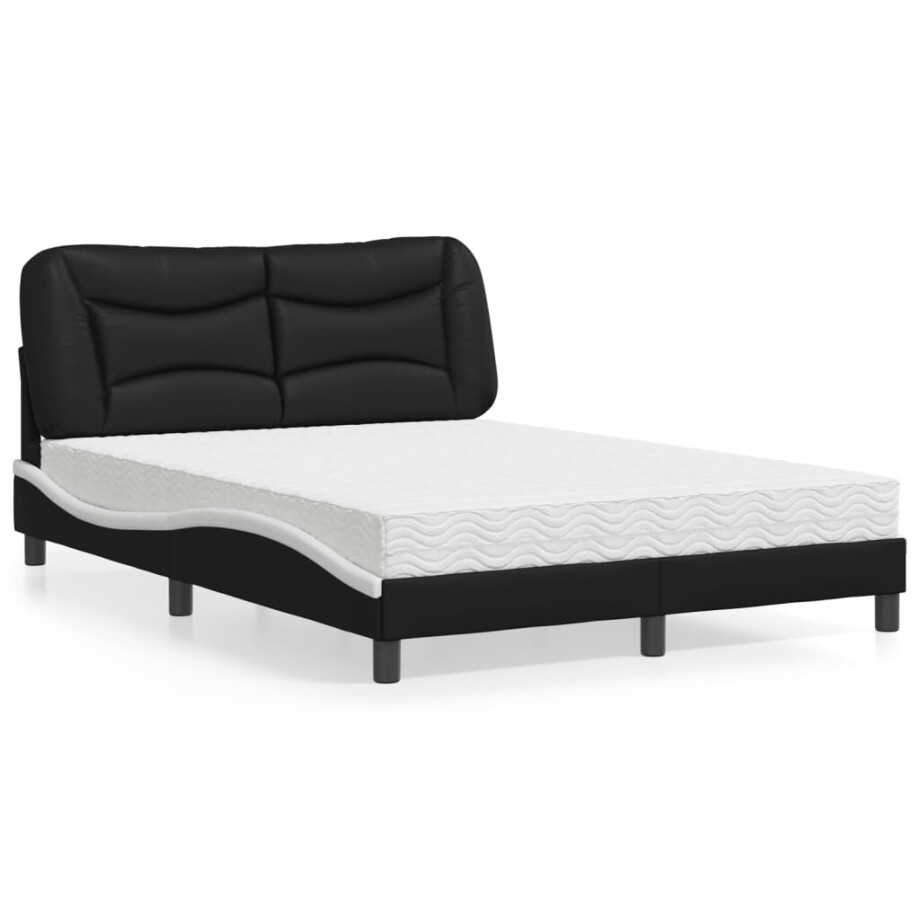vidaXL Bed met matras "Hvar" kunstleer zwart en wit 140x190 cm afbeelding 1