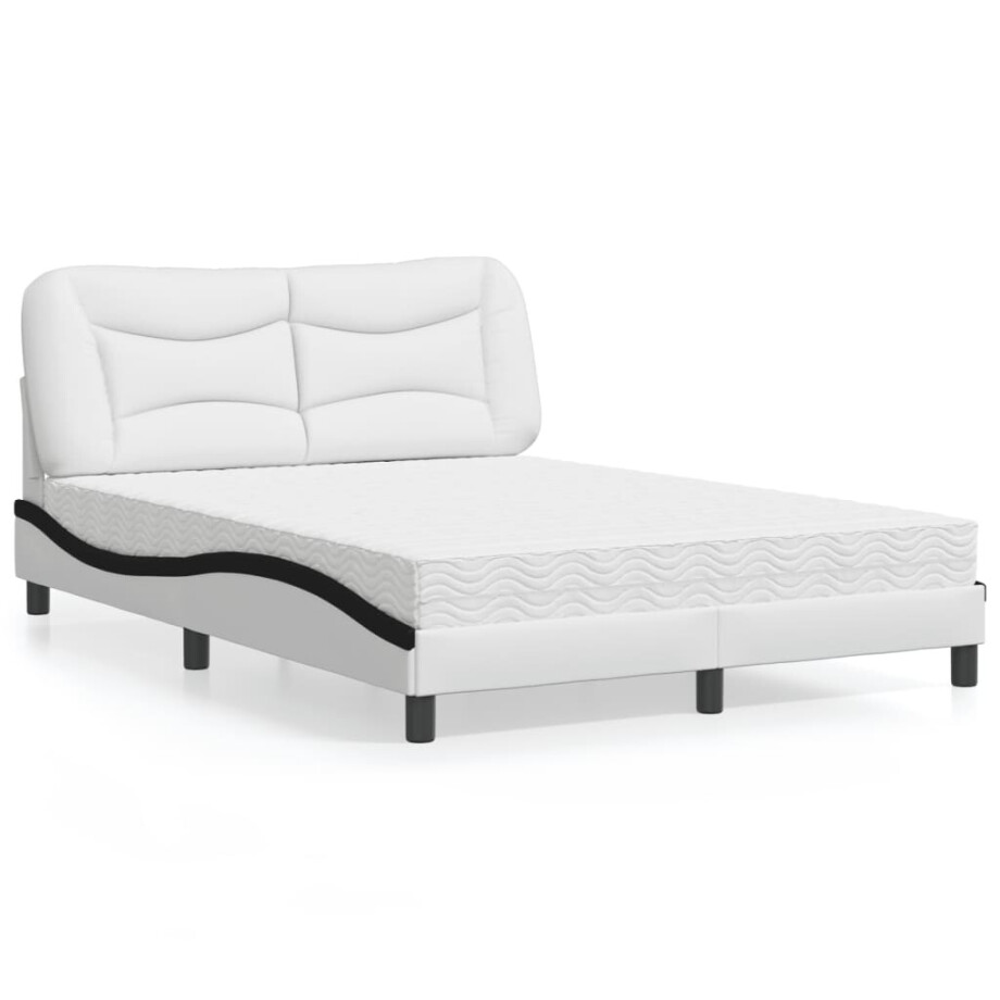 vidaXL Bed met matras "Hvar" kunstleer wit en zwart 140x190 cm afbeelding 1