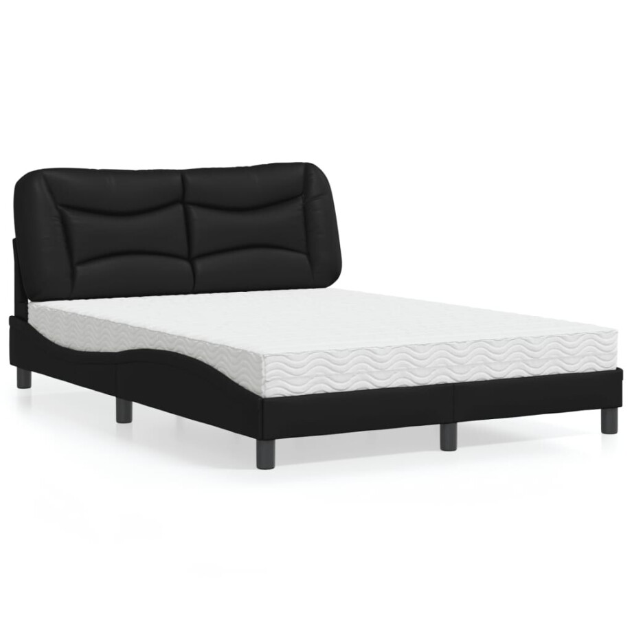vidaXL Bed met matras "Hvar" kunstleer zwart 140x200 cm vidaXL Bed met matras "Hvar" kunstleer zwart 140x200 cm afbeelding 1
