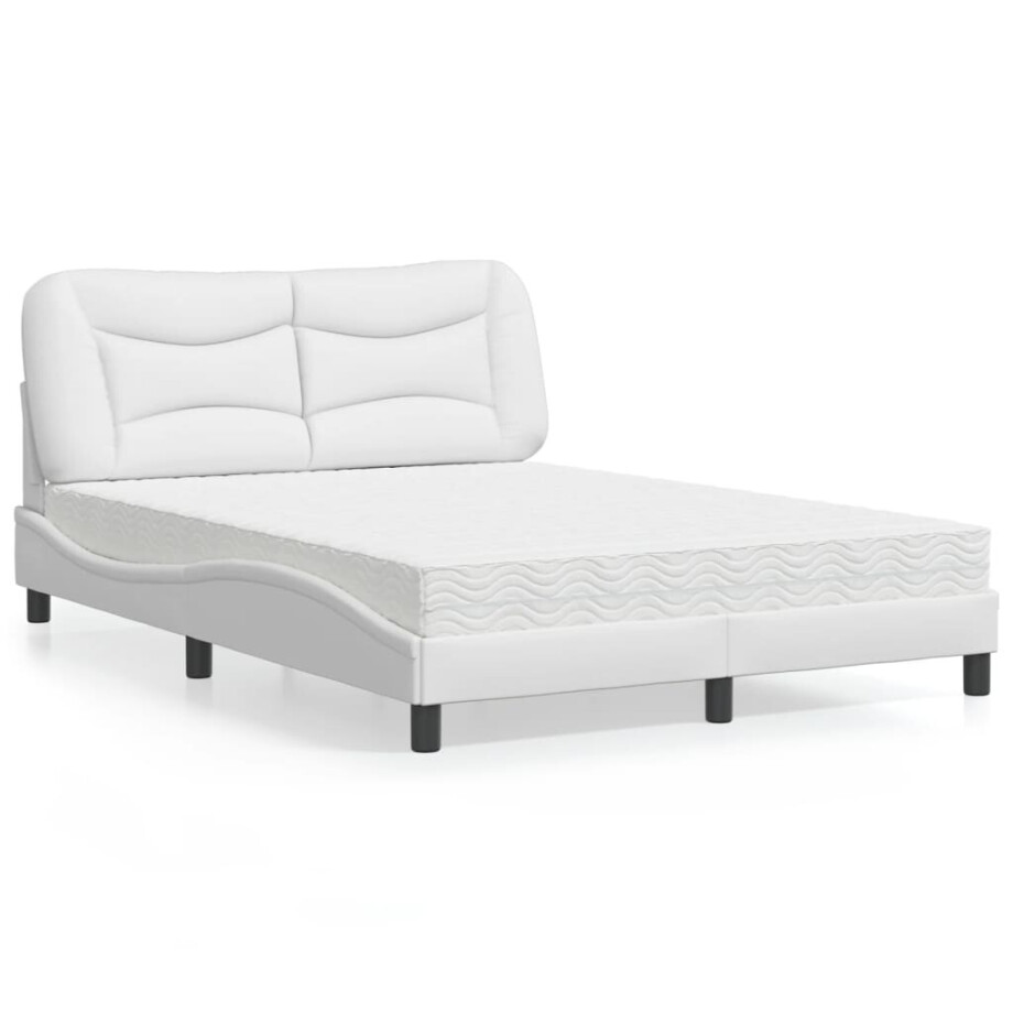 vidaXL Bed met matras "Hvar" kunstleer wit 140x200 cm afbeelding 1