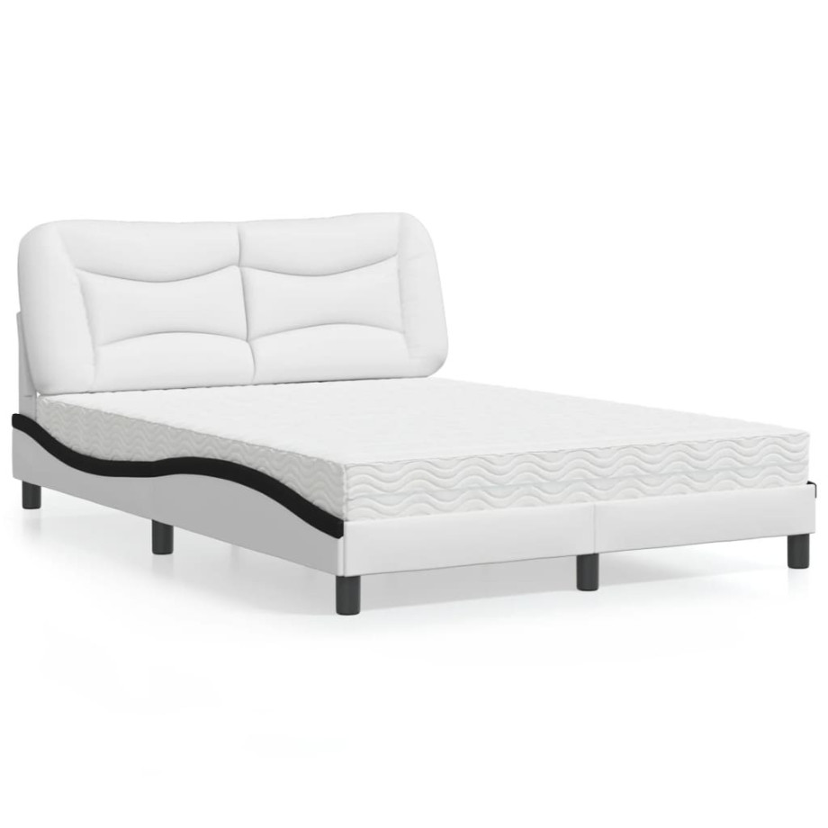 vidaXL Bed met matras kunstleer wit en zwart 140x200 cm afbeelding 1