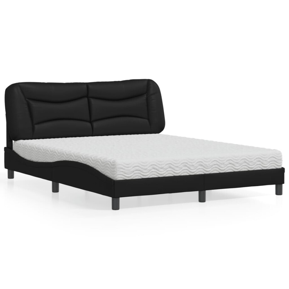 vidaXL Bed met matras "Hvar" kunstleer zwart 160x200 cm vidaXL Bed met matras "Hvar" kunstleer zwart 160x200 cm afbeelding 1