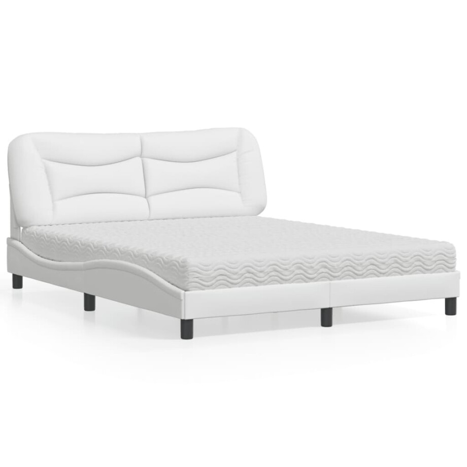 vidaXL Bed met matras "Hvar" kunstleer wit 160x200 cm afbeelding 1