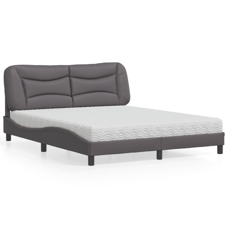 vidaXL Bed met matras "Hvar" kunstleer grijs 160x200 cm vidaXL Bed met matras "Hvar" kunstleer grijs 160x200 cm afbeelding 1