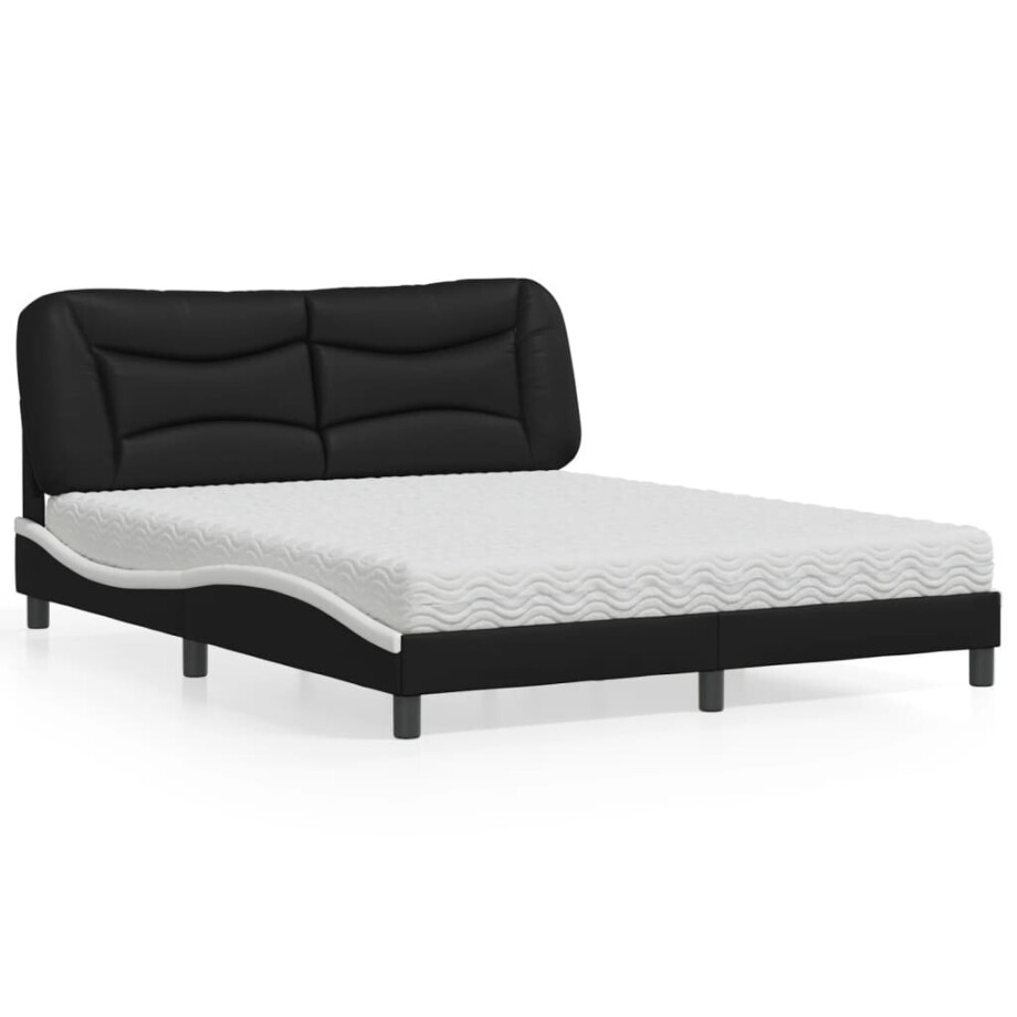 vidaXL Bed met matras "Hvar" kunstleer zwart en wit 160x200 cm afbeelding 1