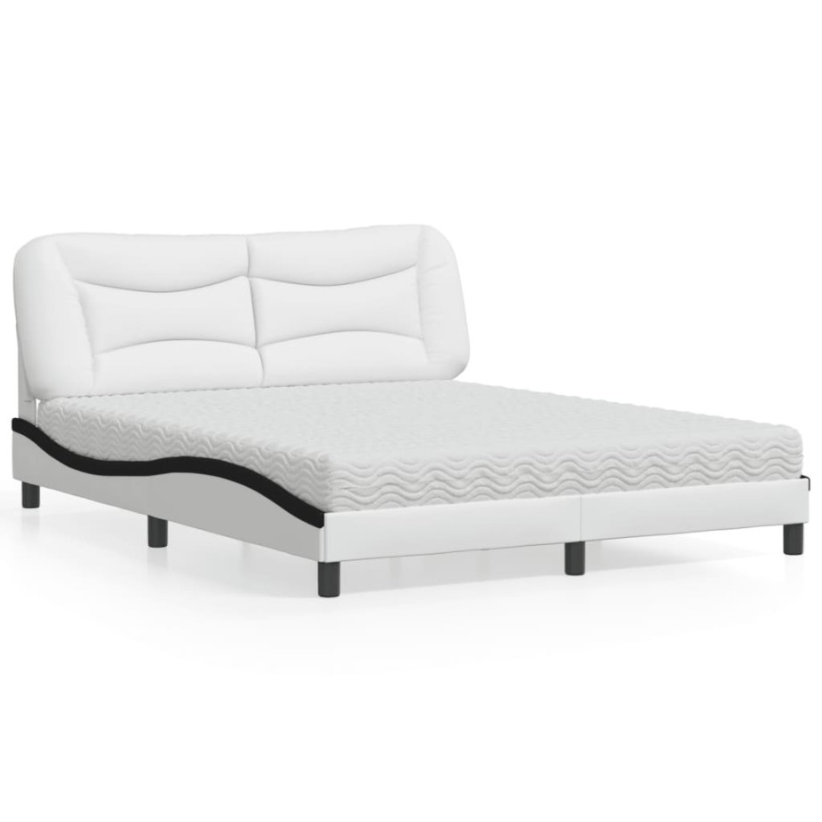 vidaXL Bed met matras "Hvar" kunstleer wit en zwart 160x200 cm afbeelding 1