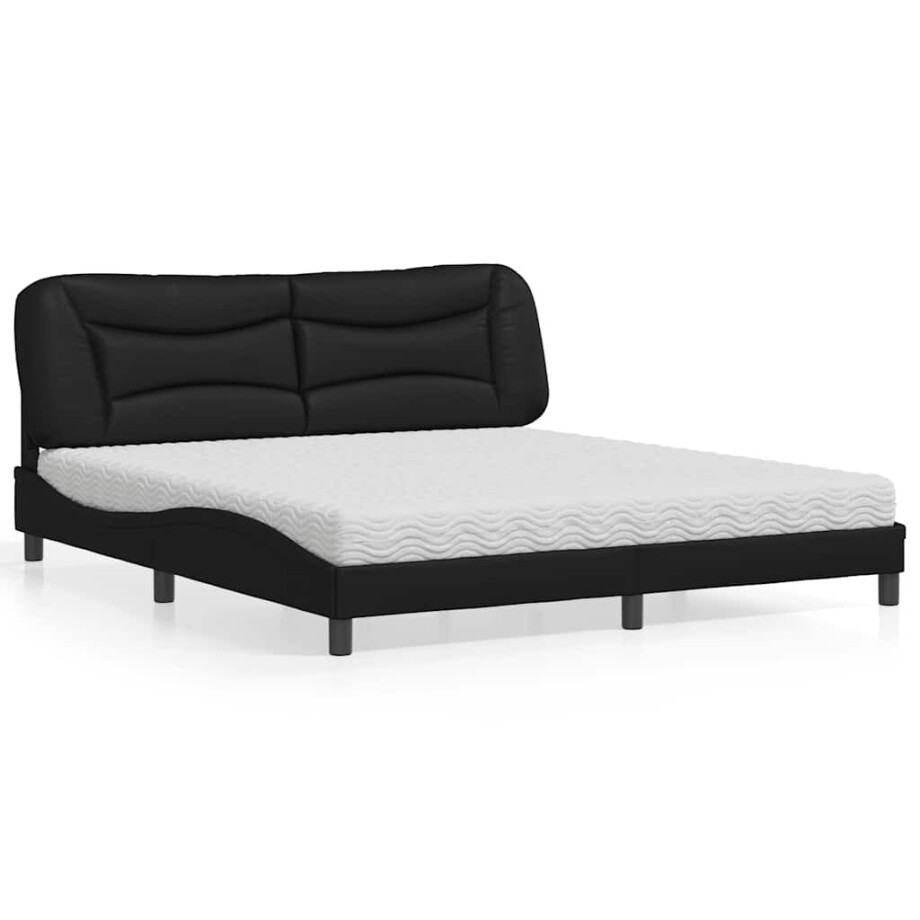 vidaXL Bed met matras "Hvar" kunstleer zwart 180x200 cm afbeelding 1