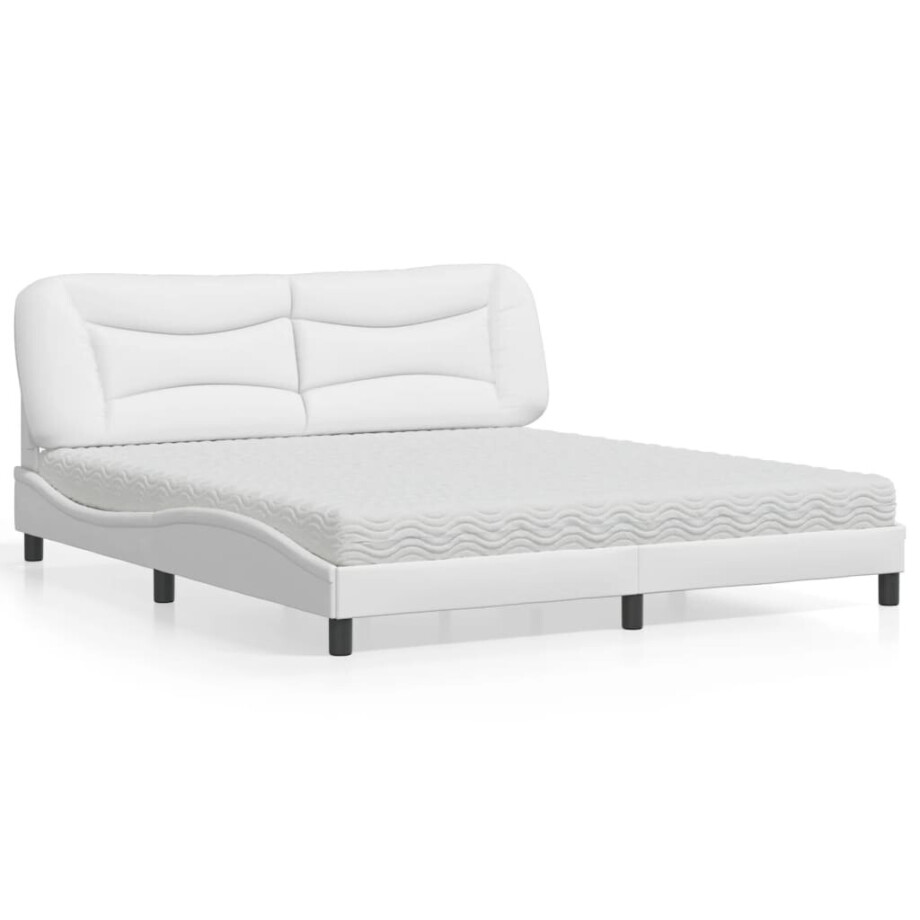 vidaXL Bed met matras "Hvar" kunstleer wit 180x200 cm vidaXL Bed met matras "Hvar" kunstleer wit 180x200 cm afbeelding 1