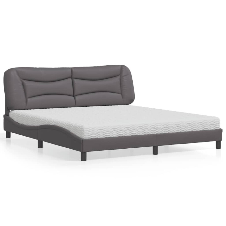vidaXL Bed met matras "Hvar" kunstleer grijs 180x200 cm afbeelding 1