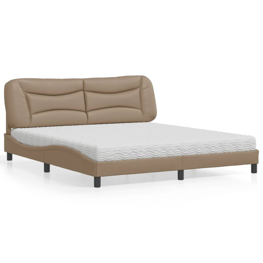 vidaXL Bed met matras "Hvar" kunstleer cappuccinokleurig 180x200 cm vidaXL Bed met matras "Hvar" kunstleer cappuccinokleurig 180x200 cm afbeelding 1