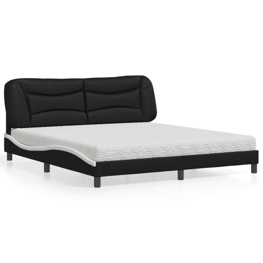 vidaXL Bed met matras kunstleer zwart en wit 180x200 cm afbeelding 1