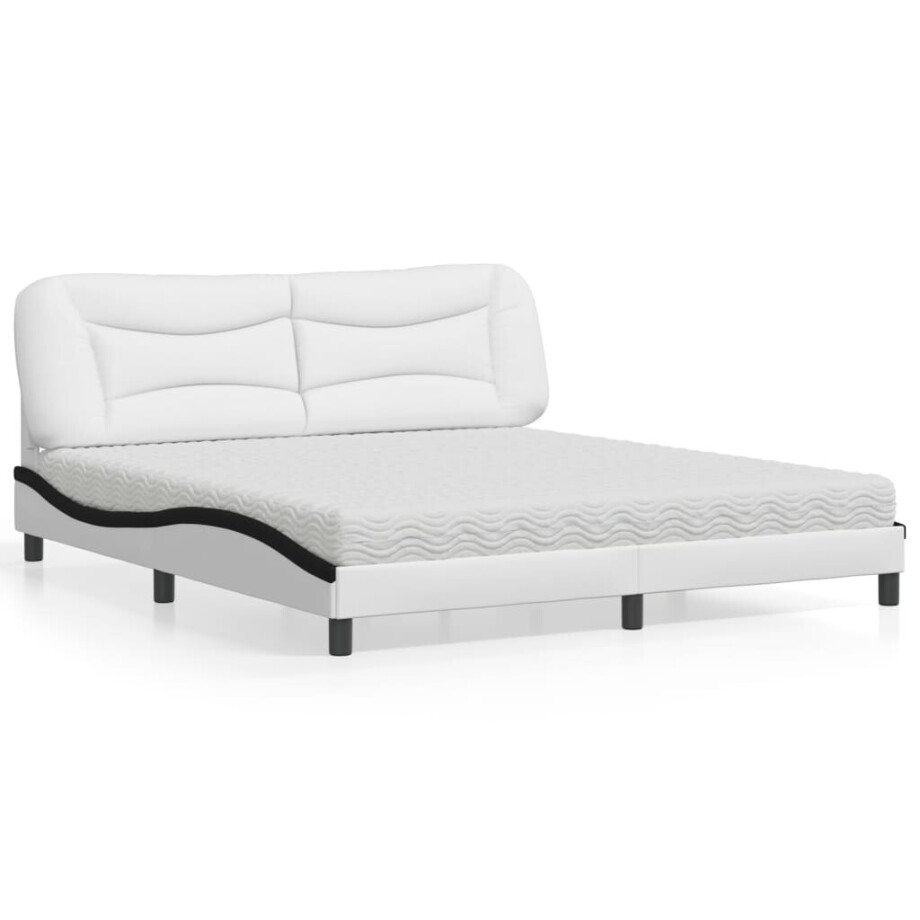 vidaXL Bed met matras "Hvar" kunstleer wit en zwart 180x200 cm afbeelding 1