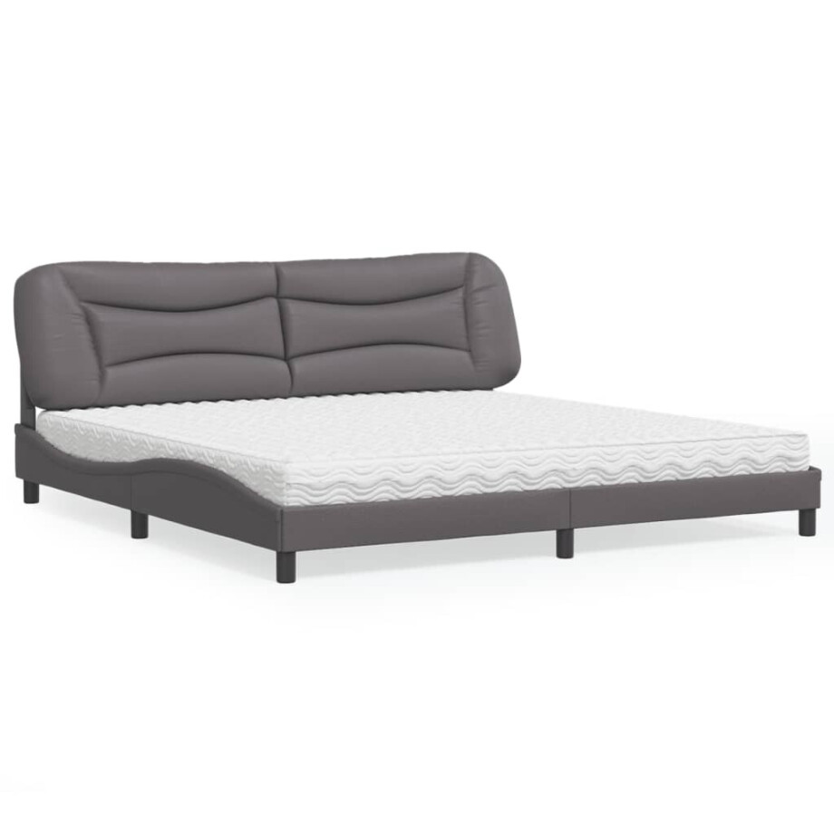 vidaXL Bed met matras "Hvar" kunstleer grijs 200x200 cm afbeelding 1