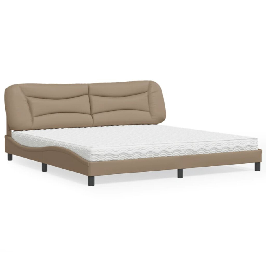 vidaXL Bed met matras "Hvar" kunstleer cappuccinokleurig 200x200 cm vidaXL Bed met matras "Hvar" kunstleer cappuccinokleurig 200x200 cm afbeelding 1