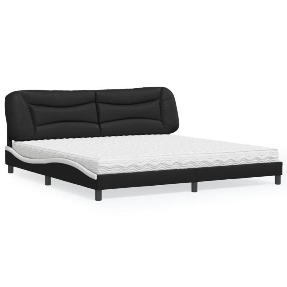 vidaXL Bed met matras "Hvar" kunstleer zwart en wit 200x200 cm afbeelding 1