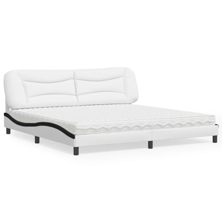 vidaXL Bed met matras "Hvar" kunstleer wit en zwart 200x200 cm afbeelding 1