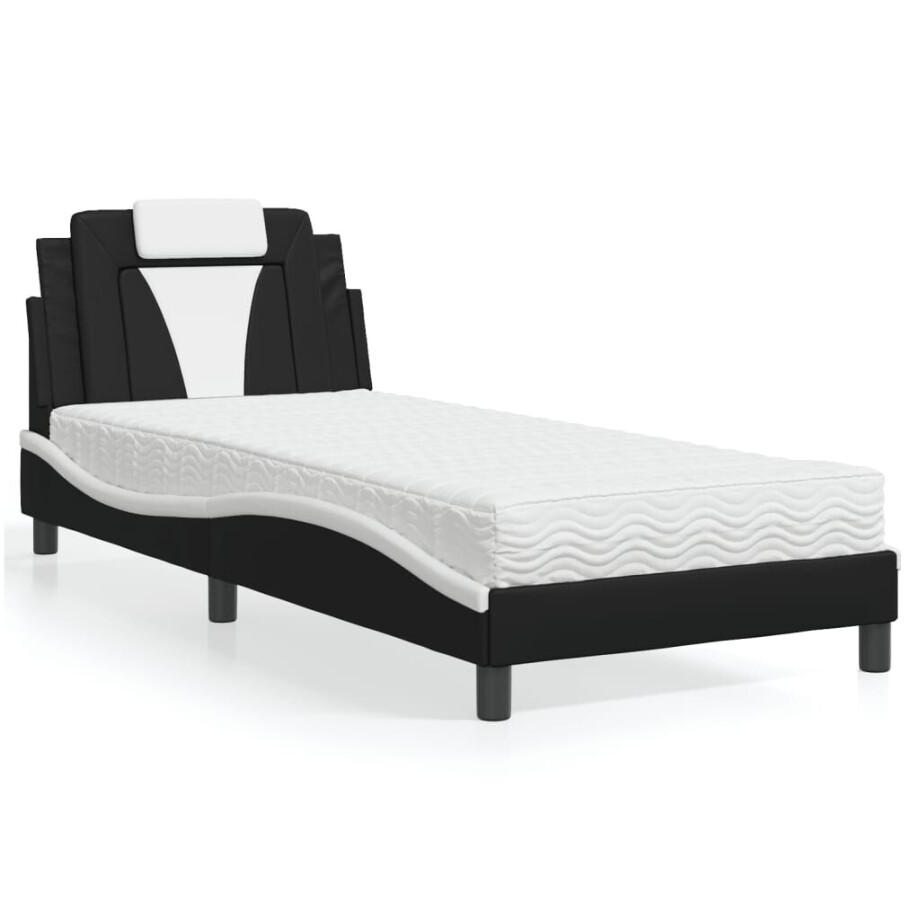 vidaXL Bed "Viana" met matras kunstleer zwart en wit 90x190 cm afbeelding 1