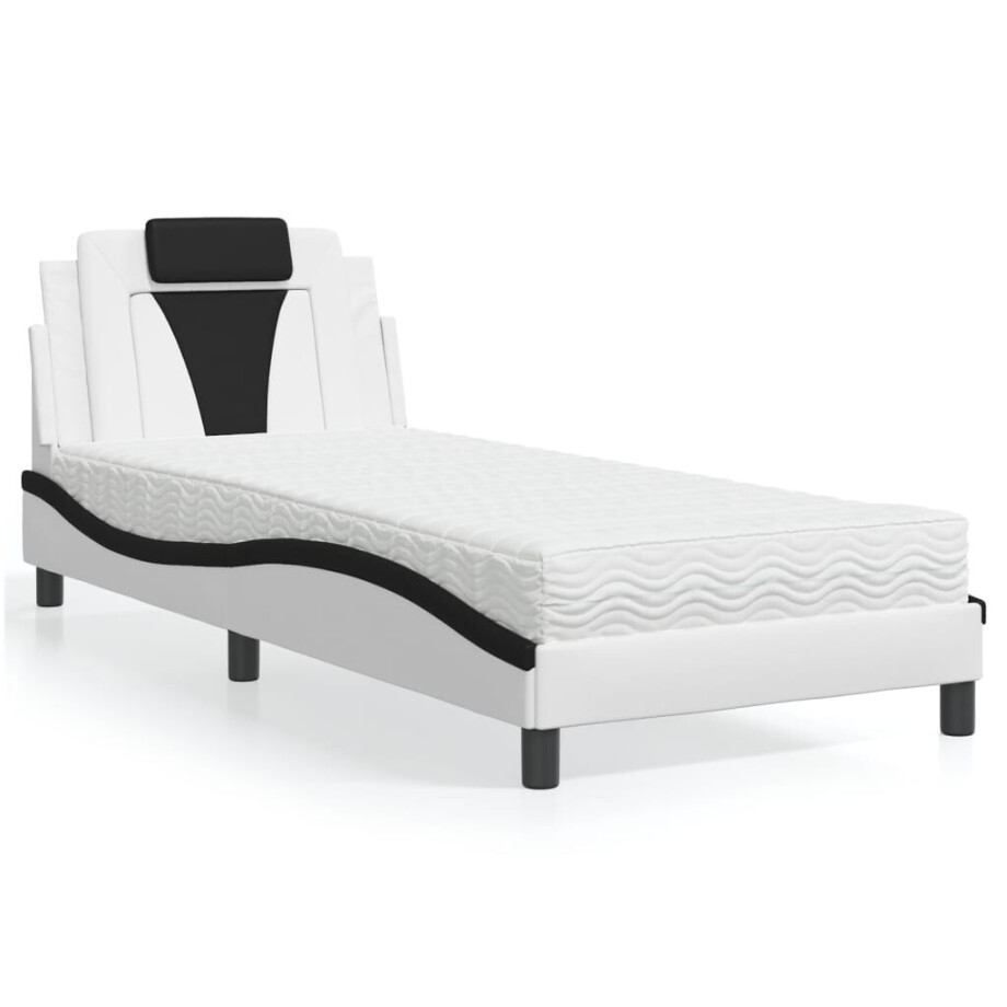 vidaXL Bed "Viana" met matras kunstleer wit en zwart 90x190 cm afbeelding 1